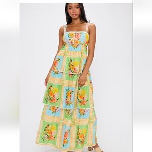SHOW ME YOUR MUMU Petyon Mid Dress Country Bouquet Turquios Green Yellow Oranage